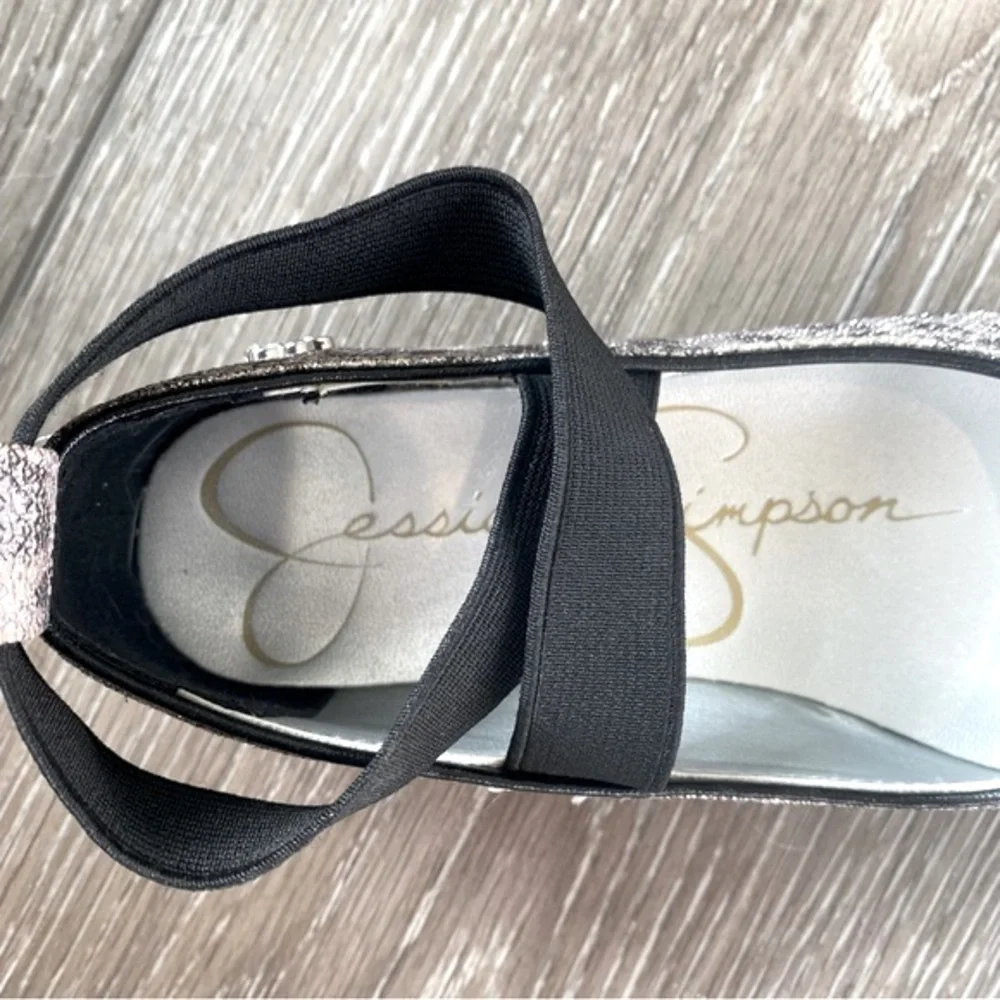 NEW! Jessica Simpson Girls Shoes Madison Ballet Flat Silver Animal Print Size 13